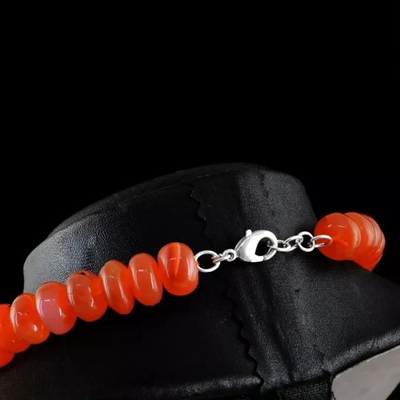 730 Cts Natural Orange Carnelian Round Rondelle Beads Gemstone Beaded Necklace - Picture 3 of 9